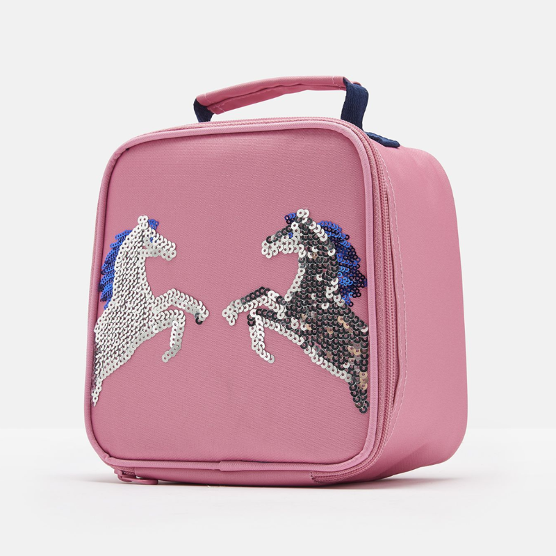 Joules Munch Bag Girls Lunch Bag - Pink Sequin Horses -1